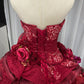 Red floral beaded maximalist long tulle ball gown 16th birthday dress Quinceanera Dress gh4738