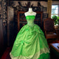 Girlhomeshops - Grünes, wunderschönes, florales, exquisites, perlenbesetztes, langes Tüll-Ballkleid gh5354