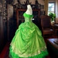 Girlhomeshops - Grünes, wunderschönes, florales, exquisites, perlenbesetztes, langes Tüll-Ballkleid gh5354