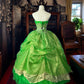 Girlhomeshops - Grünes, wunderschönes, florales, exquisites, perlenbesetztes, langes Tüll-Ballkleid gh5354
