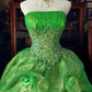 Girlhomeshops - Grünes, wunderschönes, florales, exquisites, perlenbesetztes, langes Tüll-Ballkleid gh5354
