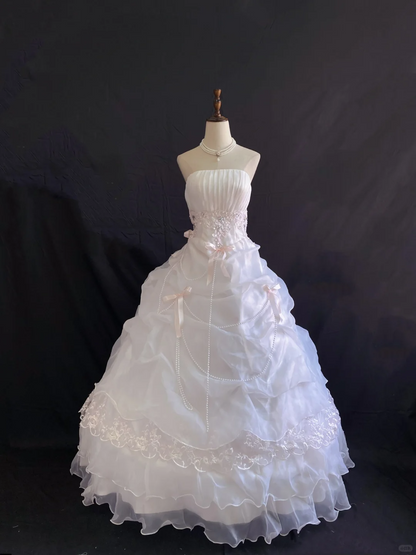 Blush pink strapless romantic gown with cinched waist and voluminous princess skirt, wedding dress and bridal gown gh8242
