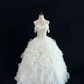 White Spaghetti Straps Cinched Waist Voluminous Tiered Skirt Vintage Elegant Romantic Dress, Wedding Gown gh8023