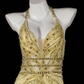 Champagne Halter Beaded Sequin Waist-Fitted Hip-Hugging Sexy Long Evening Gown for Parties & Balls gh7153