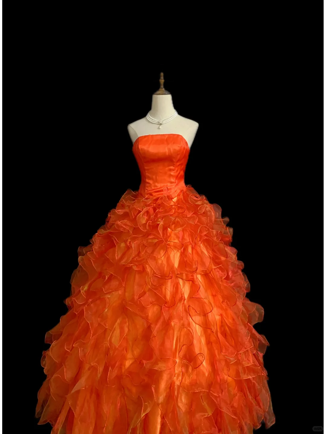 Orange Red Strapless Long Premium Romantic Gown with Fitted Waist and Fluffy Tiered Cake Skirt, Wedding Dress & Bridal Gown gh8338