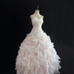 Blush Pink Strapless Cinched Waist Voluminous Tiered Skirt Long Romantic Dress, Wedding Gown gh7977