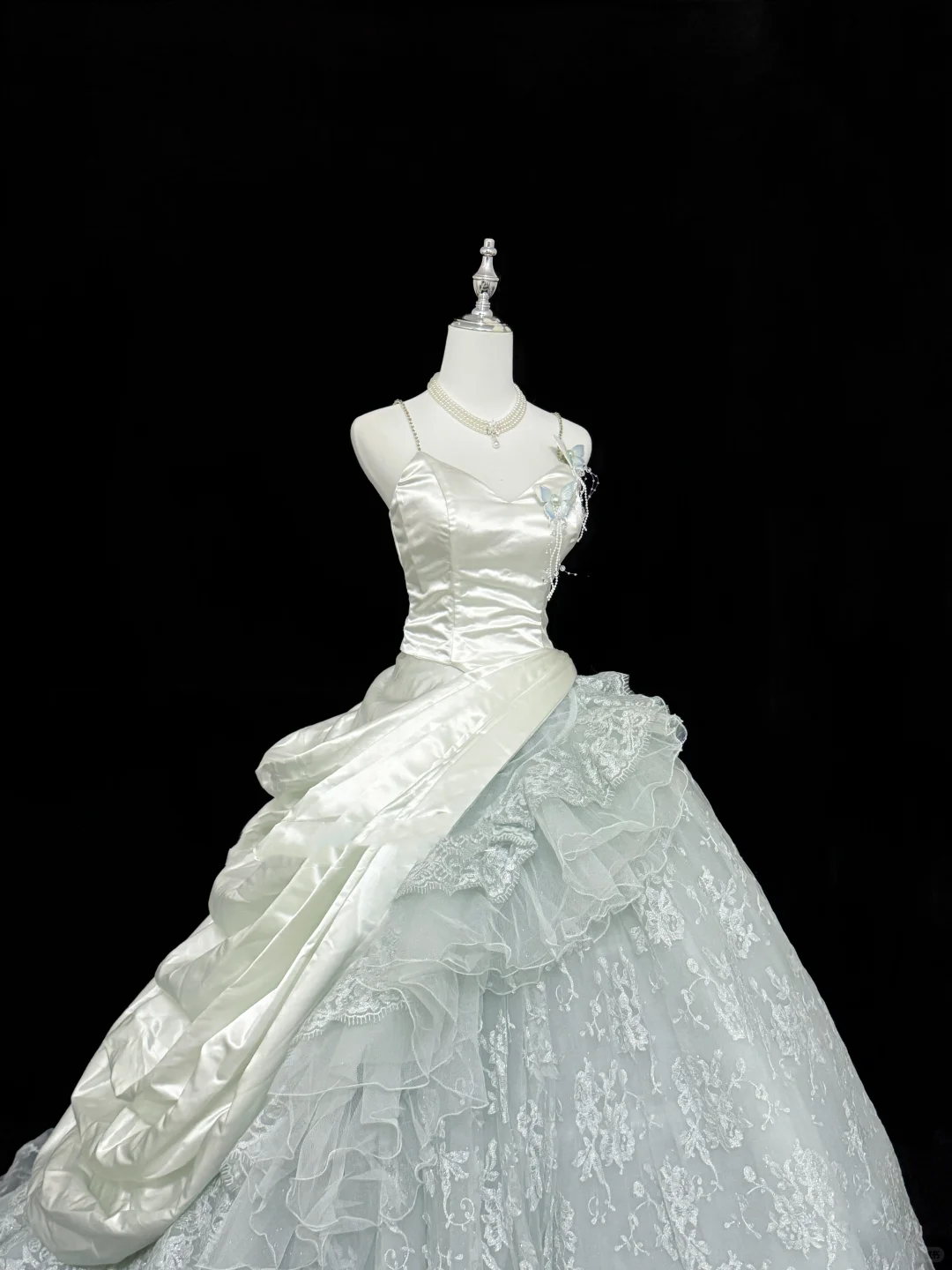 Sage Green Spaghetti Strap Cinched Waist Voluminous Skirt Long Romantic Dress, Wedding Gown gh7888