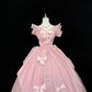 Blush Pink V-Neck Bow Design Cinched Waist Voluminous Princess Skirt Romantic Dress, Wedding Gown gh7851
