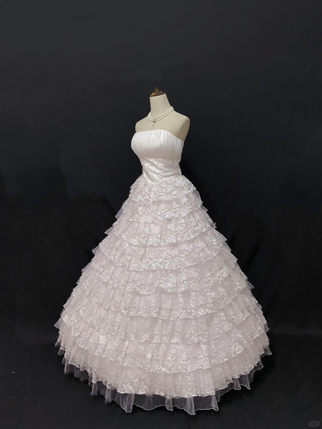 Blush Pink Strapless Lovely Romantic Gown with Cinched Waist & Voluminous Tiered Cake Skirt, Wedding Dress & Bridal Gown gh8197