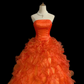 Orange Red Strapless Long Premium Romantic Gown with Fitted Waist and Fluffy Tiered Cake Skirt, Wedding Dress & Bridal Gown gh8338