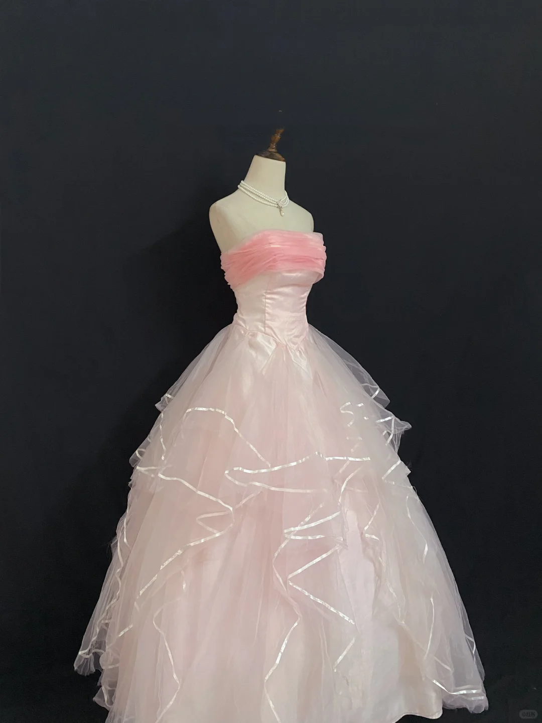 Blush Pink Strapless Long Romantic Gown, Gentle Cinched Waist, Voluminous Princess Skirt, Wedding Dress & Bridal Gown gh8288