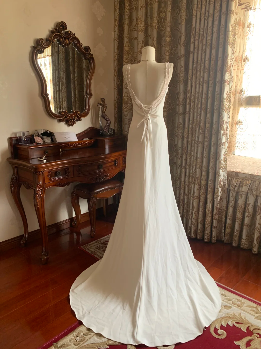 White Spaghetti Strap Waist-Cinched Slim Fit Elegant Vintage Prom Dress, Evening Gown, Birthday Gown, Wedding Dress gh7258