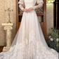 Off‑White Long Puff Sleeve Fitted Waist Elegant Vintage Long Prom Gown, Wedding Prom Dress gh8596