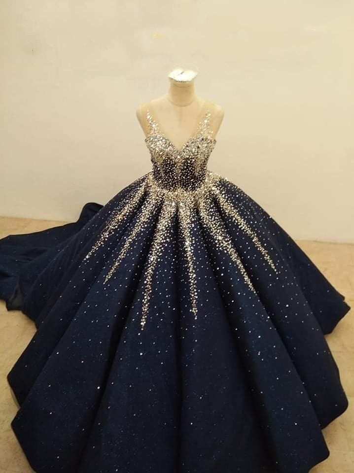 Marineblaues, wunderschönes, glänzendes Paillettenkleid, stilvolles, einzigartiges, langes Ballkleid, Abendkleid gh3092