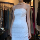 Strapless White Lace Evening Gown Sparkly Fabric Fitted Mermaid With Lace Train Long Prom Dress gh9701