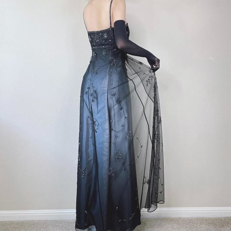 Blue/Grey Delicate Beaded Long Tulle Elegant Ball Gown Evening Dress Formal Birthday Party Dress Prom Dress gh3152
