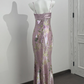 Light Purple Pink Spaghetti Strap Cinched Waist Fitted Elegant Prom Dress, Evening Gown gh7215