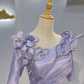 Light Purple Mid-Long Sleeve Waist-Cinched Fitted Long Evening Dress, Fairy Gown, Romantic Gown gh7406