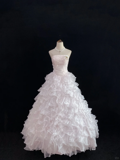 Blush Pink Strapless Romantic Gown, Cinched Waist, Lovely Teen-style Voluminous Tiered Skirt, Wedding Dress & Bridal Gown gh8158
