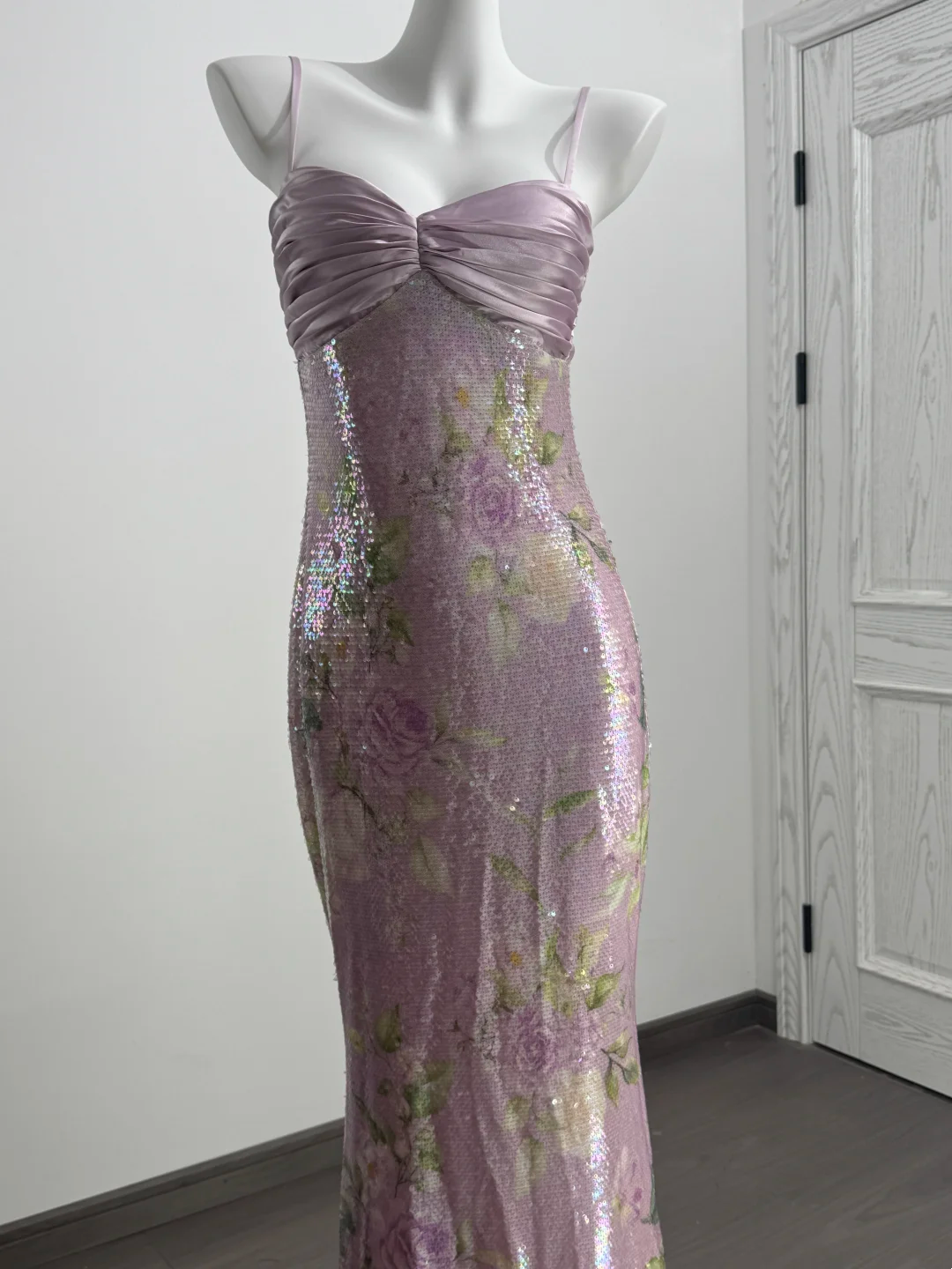 Light Purple Pink Spaghetti Strap Cinched Waist Fitted Elegant Prom Dress, Evening Gown gh7215