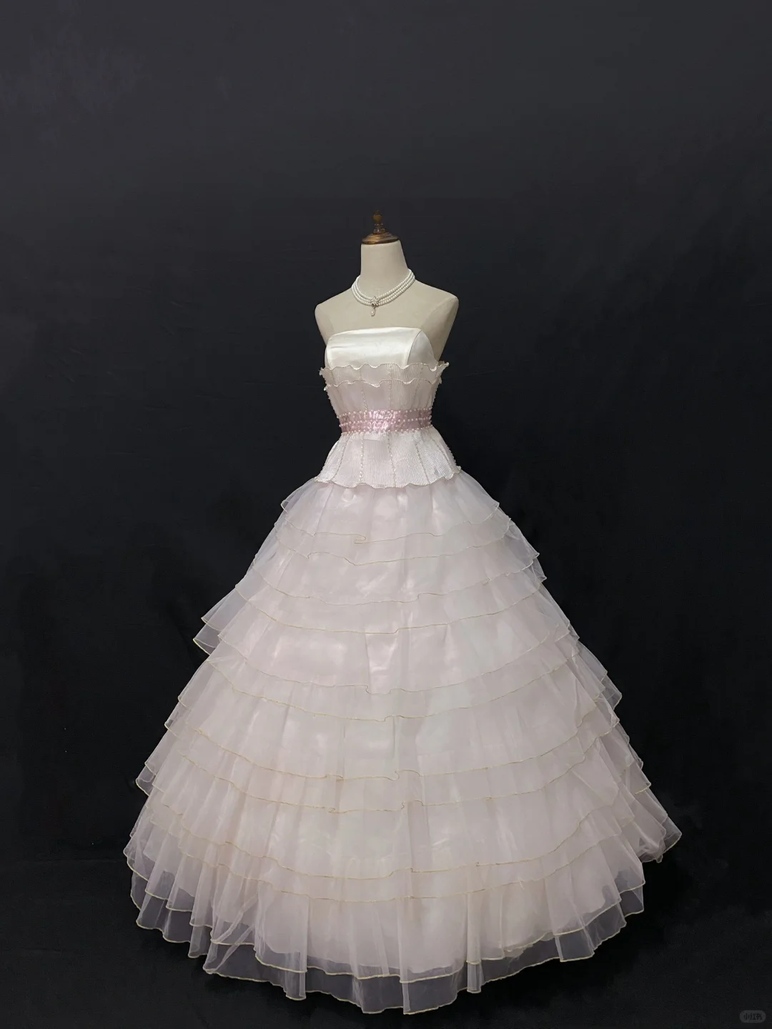 Blush pink strapless romantic gown with fitted waist and voluminous princess full skirt, wedding dress & bridal gown gh8198