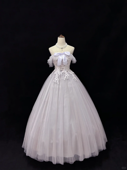 Lavender Off-the-Shoulder Embroidered Cinched Waist Voluminous Princess Skirt Long Romantic Dress, Wedding Gown gh7978