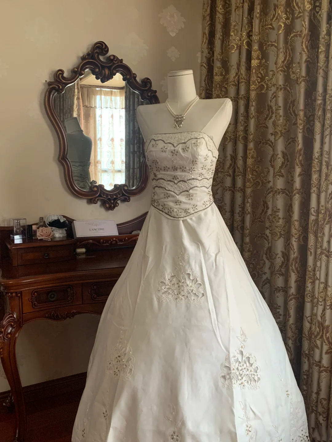 White Vintage Strapless Waist-Cinched Voluminous Skirt Prom Dress, Evening Gown gh7259