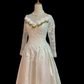 Light Champagne Long Classical Elegant Romantic Wedding Dress, Long Sleeves with Rose Lace, Fitted Waist gh8339