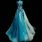 Lake Blue Strapless Waist-Cinching Long Prom Gown, Evening Formal Dress gh7335