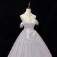 Lavender Off-the-Shoulder Embroidered Cinched Waist Voluminous Princess Skirt Long Romantic Dress, Wedding Gown gh7978