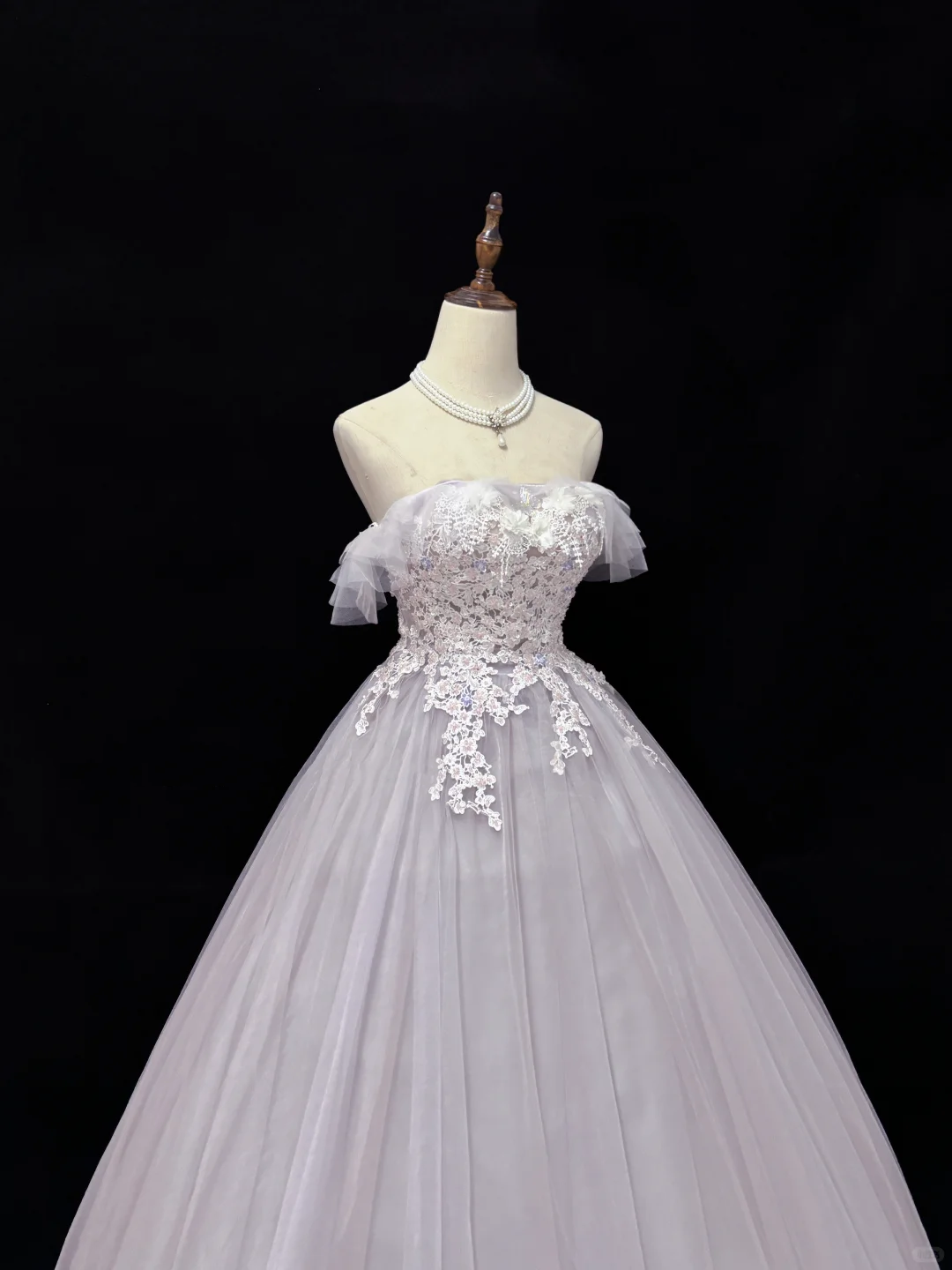 Lavender Off-the-Shoulder Embroidered Cinched Waist Voluminous Princess Skirt Long Romantic Dress, Wedding Gown gh7978