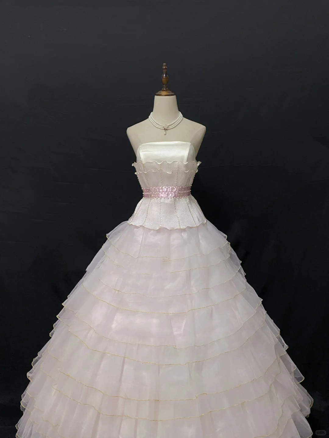 Blush pink strapless romantic gown with fitted waist and voluminous princess full skirt, wedding dress & bridal gown gh8198