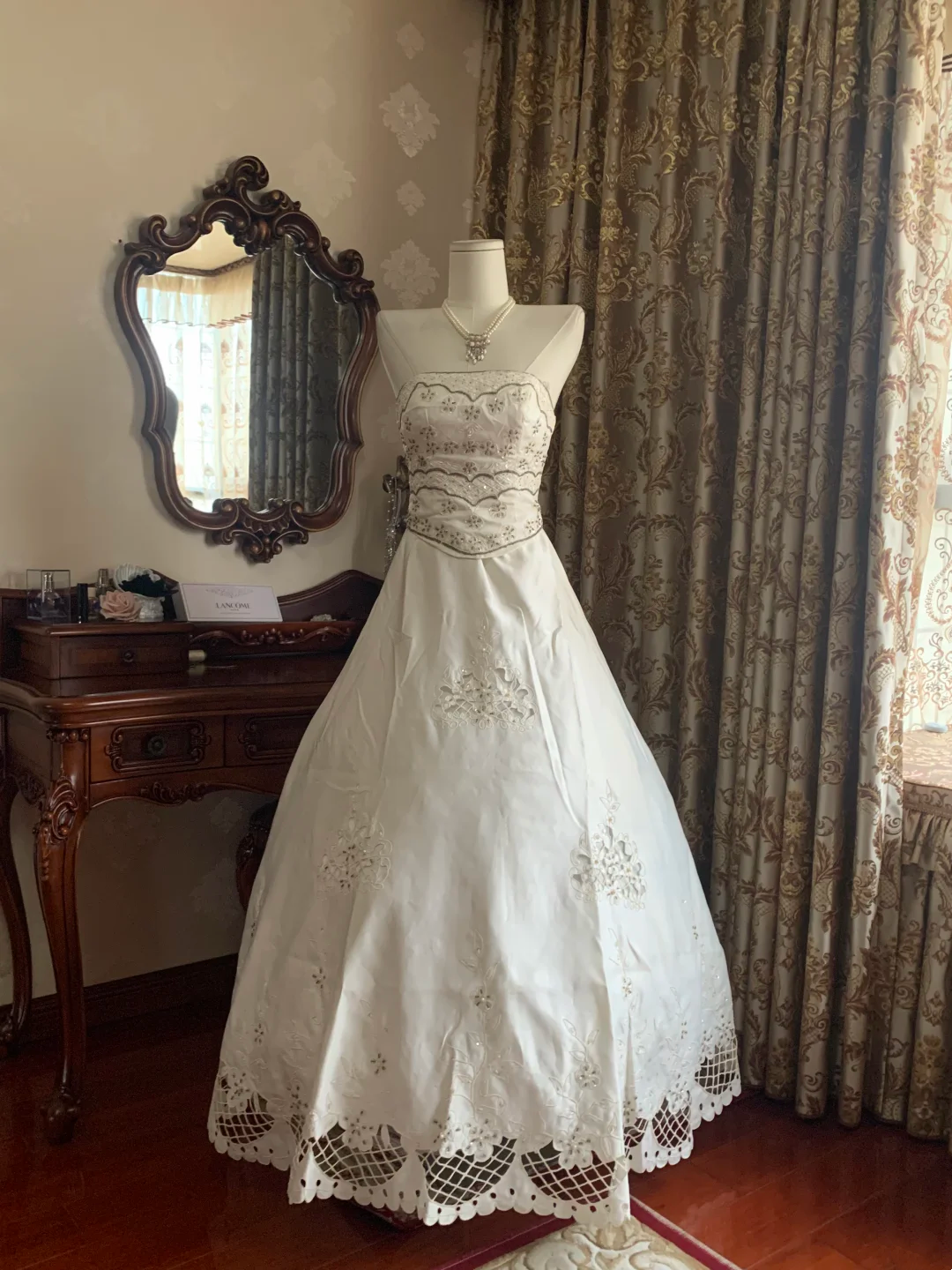 White Vintage Strapless Waist-Cinched Voluminous Skirt Prom Dress, Evening Gown gh7259