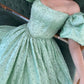 girlhomeshops-Green pearl beaded long satin short-sleeved princess dress long graduation dress gh5766