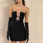 Girlhomeshops - Kurzes Satin-Heimkehrkleid mit schwarzer und rosa Schleife, gh5259