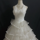 Off-White Halter Long Romantic Wedding Dress, Cinched Waist, Voluminous Tiered Cake Skirt gh8340