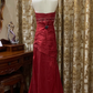 Red Strapless Waist-Cinched Fitted Long Prom Dress, Evening Party Gown gh7289