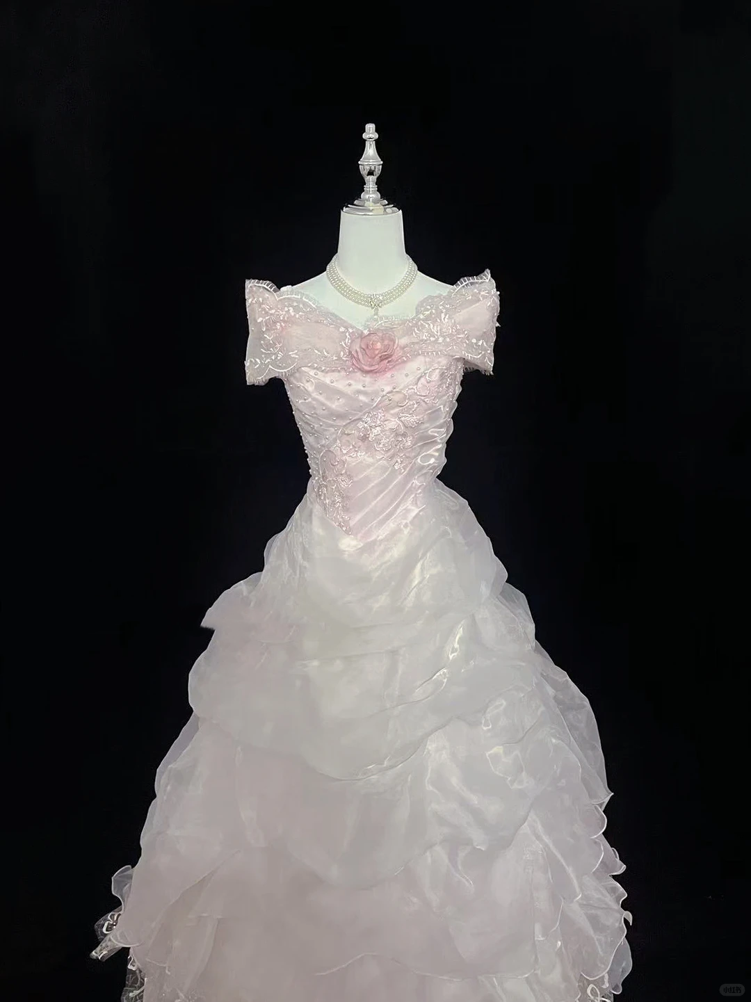Blush Pink Off-the-Shoulder Cinched Waist Vintage Elegant Voluminous Princess Skirt Long Romantic Dress, Wedding Gown gh8025