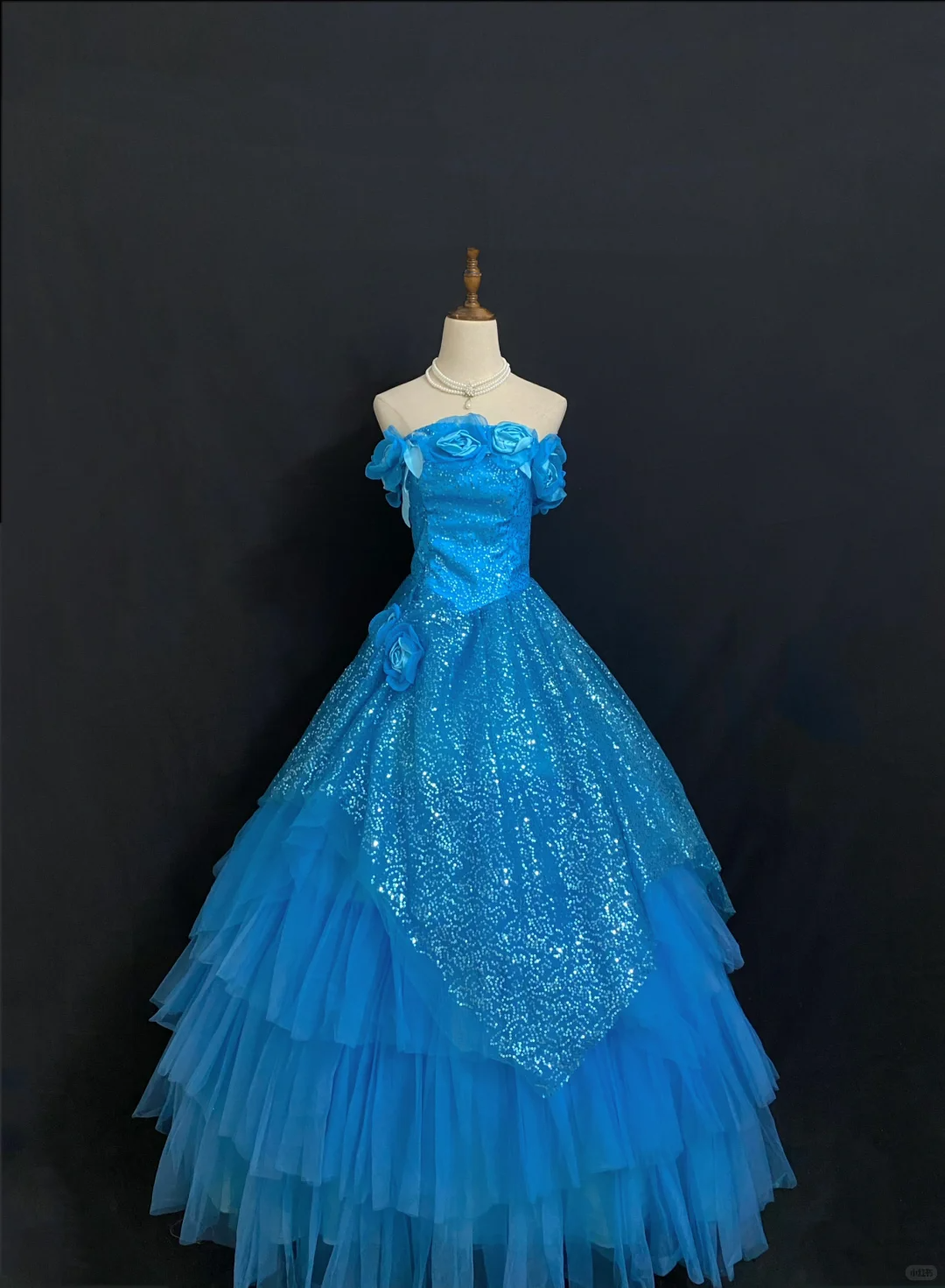 Blue Off-the-Shoulder Long Romantic Gown With Fitted Waist And Fluffy Princess Skirt, Wedding Dress & Bridal Gown gh8290
