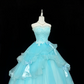 Light Blue Strapless Cinched Waist Voluminous Tulle Skirt Long Romantic Dress, Wedding Gown gh7853