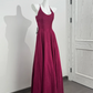 Fuchsia Halter Cinched Waist Fitted Backless Sexy Long Prom Dress, Evening Gown gh7216