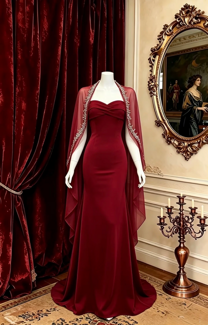 Wine Red Strapless Waist-Cinched Fitted Elegant Grand Evening Dress, Fairy Gown, Romantic Gown gh7485