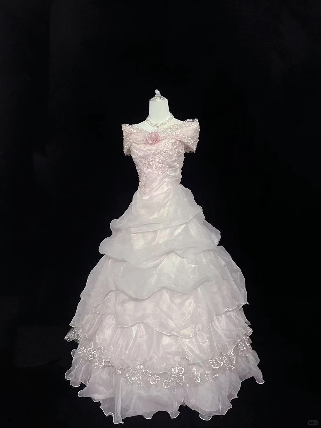 Blush Pink Off-the-Shoulder Cinched Waist Vintage Elegant Voluminous Princess Skirt Long Romantic Dress, Wedding Gown gh8025