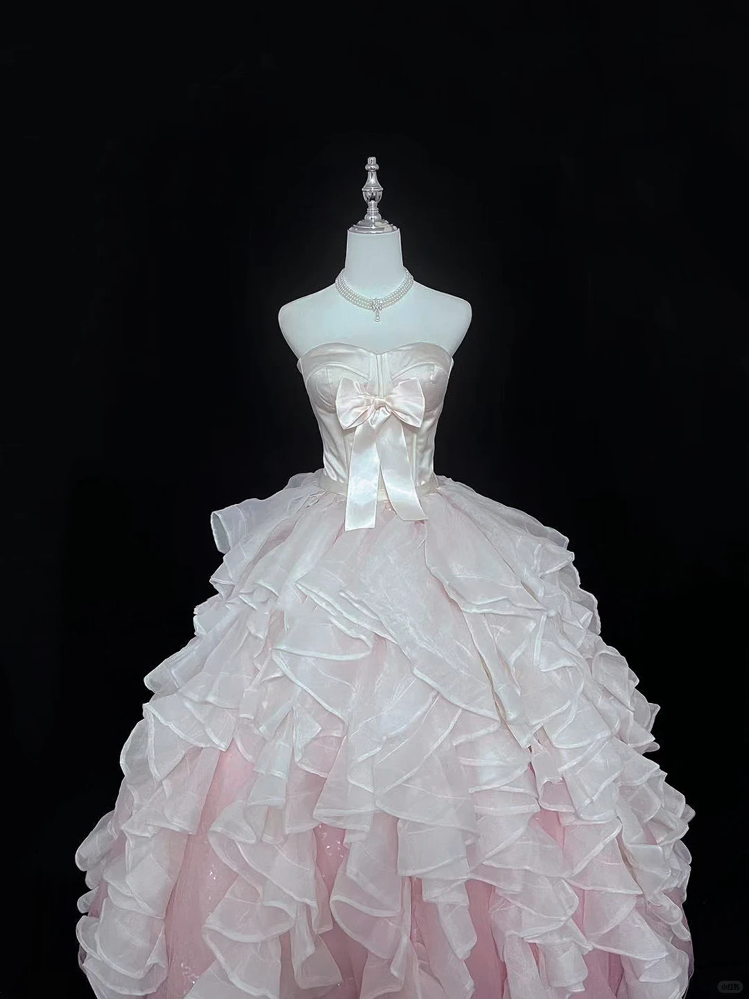 Blush Pink Satin Strapless Cinched Waist Voluminous Stylized Skirt Long Romantic Dress, Wedding Gown gh7979