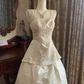 Ivory Vintage Spaghetti Strap Beaded Waist-Cinched Voluminous Skirt Prom Dress, Birthday Gown, Wedding Dress gh7260