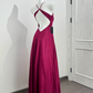 Fuchsia Halter Cinched Waist Fitted Backless Sexy Long Prom Dress, Evening Gown gh7216