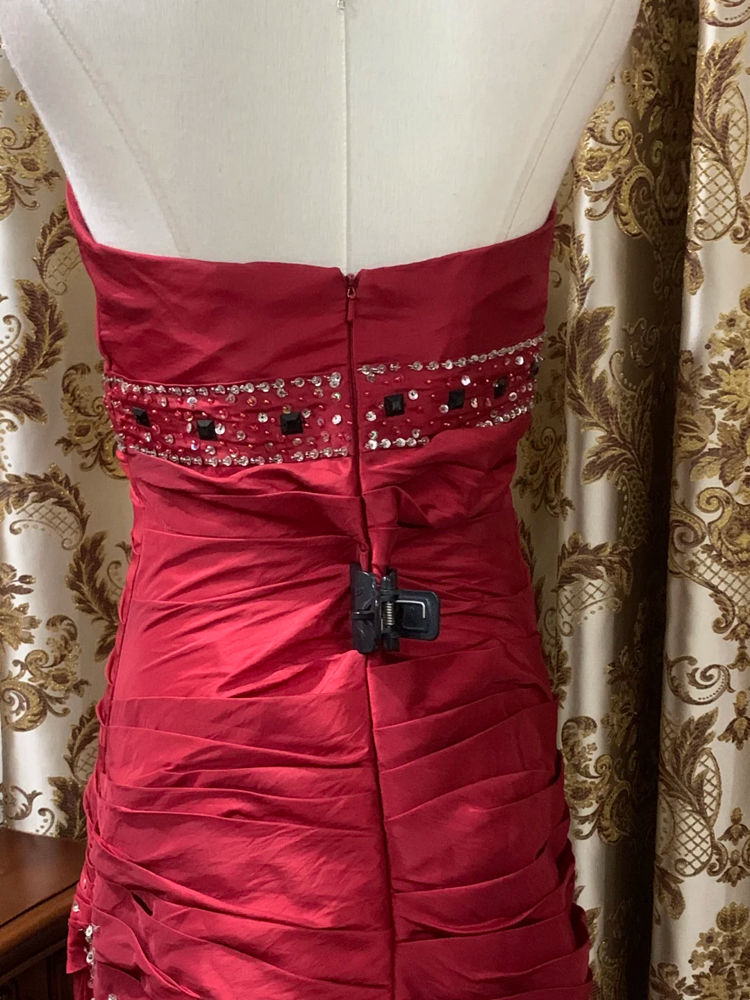 Red Strapless Waist-Cinched Fitted Long Prom Dress, Evening Party Gown gh7289