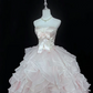 Blush Pink Satin Strapless Cinched Waist Voluminous Stylized Skirt Long Romantic Dress, Wedding Gown gh7979