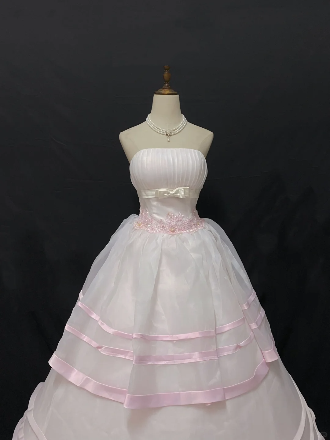Blush Pink Strapless Long Romantic Gown, Waist-cinched Design, Voluminous Flared Skirt, Wedding Dress & Bridal Gown gh8199