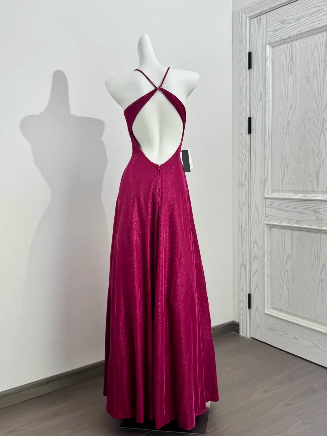 Fuchsia Halter Cinched Waist Fitted Backless Sexy Long Prom Dress, Evening Gown gh7216